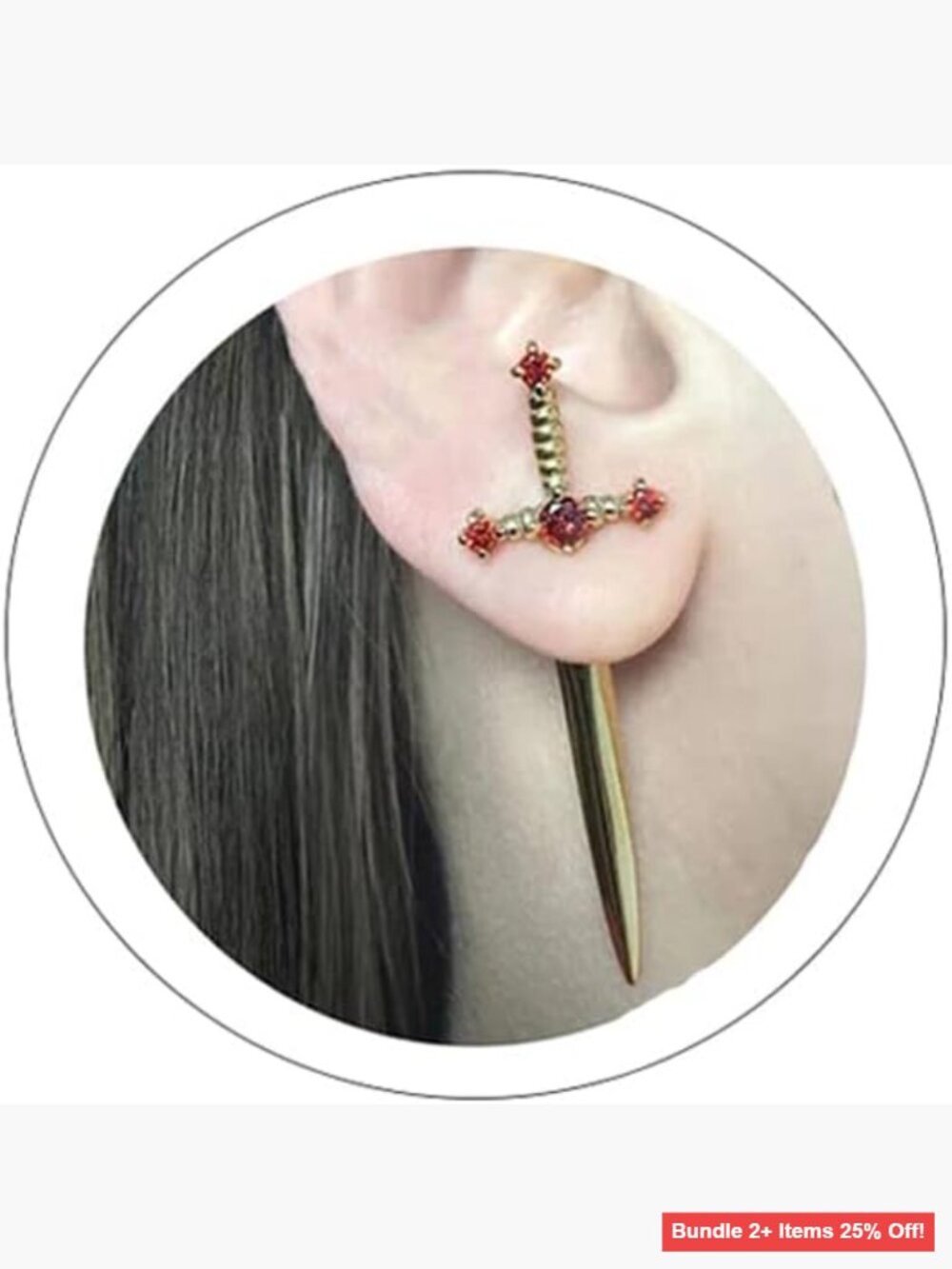 Gothic Sword Screw Earrings with Cubic Zirconia Punk Dagger Design